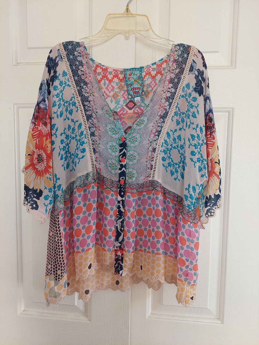 Johnny Was Multicolor Floral & Polka Dot Boho Tunic Size Small